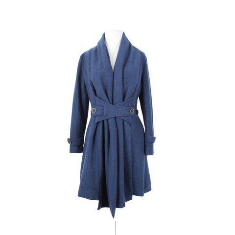 Madrina NEW NO TAGS Sz 4 Navy Blue Tweed Lined Buttons Pocketed Collared Coat