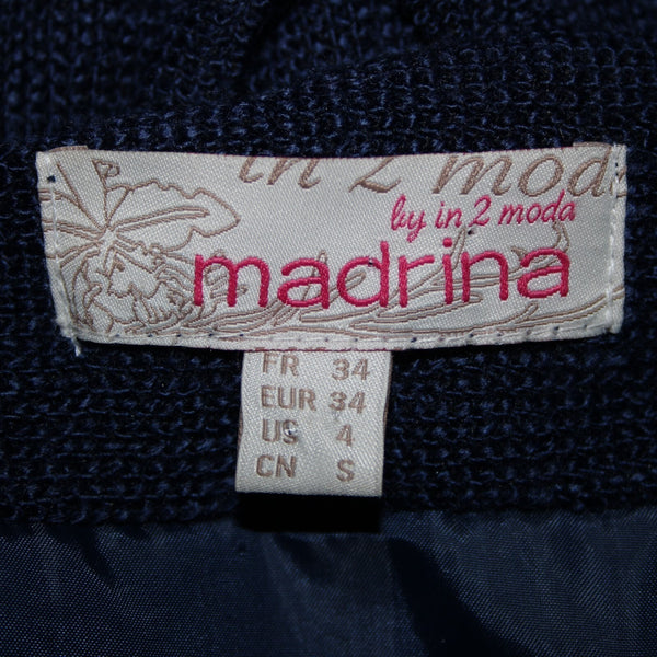 Madrina NEW NO TAGS Sz 4 Navy Blue Tweed Lined Buttons Pocketed Collared Coat