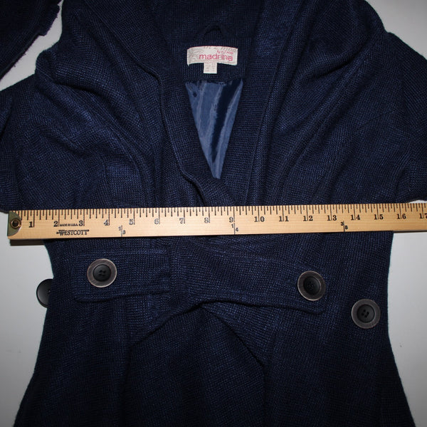 Madrina NEW NO TAGS Sz 4 Navy Blue Tweed Lined Buttons Pocketed Collared Coat