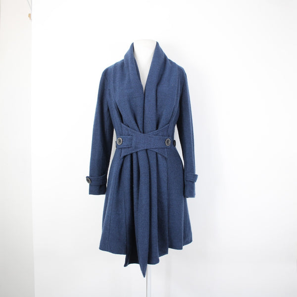 Madrina NEW NO TAGS Sz 4 Navy Blue Tweed Lined Buttons Pocketed Collared Coat