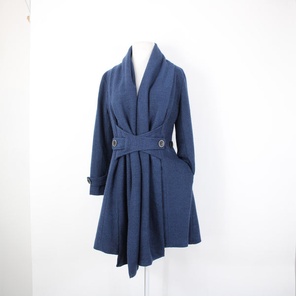 Madrina NEW NO TAGS Sz 4 Navy Blue Tweed Lined Buttons Pocketed Collared Coat