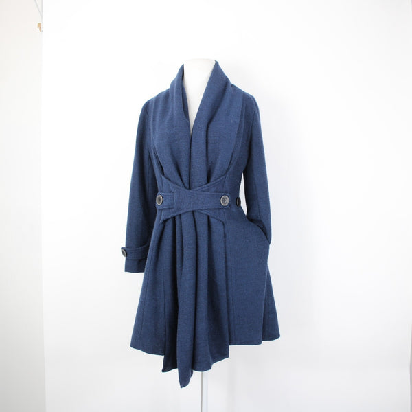 Madrina NEW NO TAGS Sz 4 Navy Blue Tweed Lined Buttons Pocketed Collared Coat