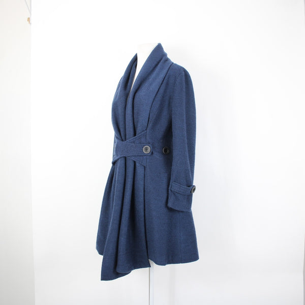 Madrina NEW NO TAGS Sz 4 Navy Blue Tweed Lined Buttons Pocketed Collared Coat