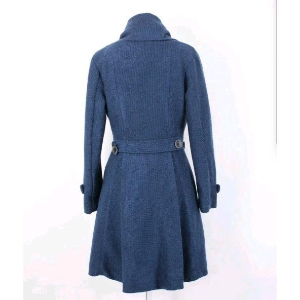 Madrina NEW NO TAGS Sz 4 Navy Blue Tweed Lined Buttons Pocketed Collared Coat