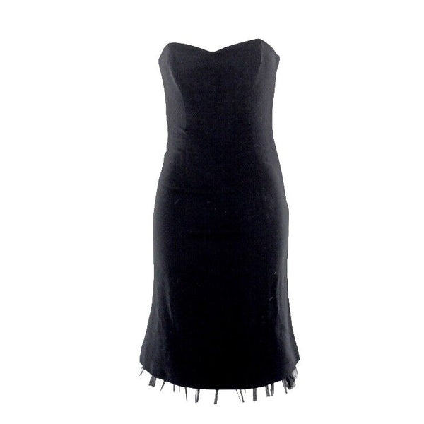 Moschino Sz 8 US Black Crepe Tulle Slip Strapless 100% Wool Fit Flare Dress