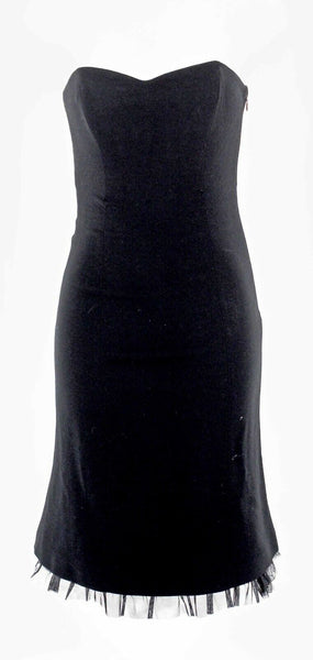 Moschino Sz 8 US Black Crepe Tulle Slip Strapless 100% Wool Fit Flare Dress
