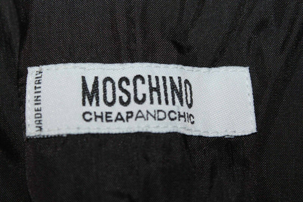 Moschino Sz 8 US Black Crepe Tulle Slip Strapless 100% Wool Fit Flare Dress
