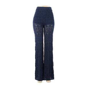 Flat White NEW $ 100 Sz XS x 37 Navy Blue Sheer Leg Lace 100% Cotton Pant