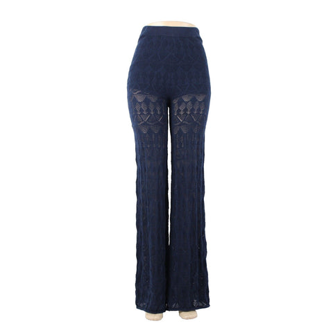 Flat White NEW $ 100 Sz XS x 37 Navy Blue Sheer Leg Lace 100% Cotton Pant