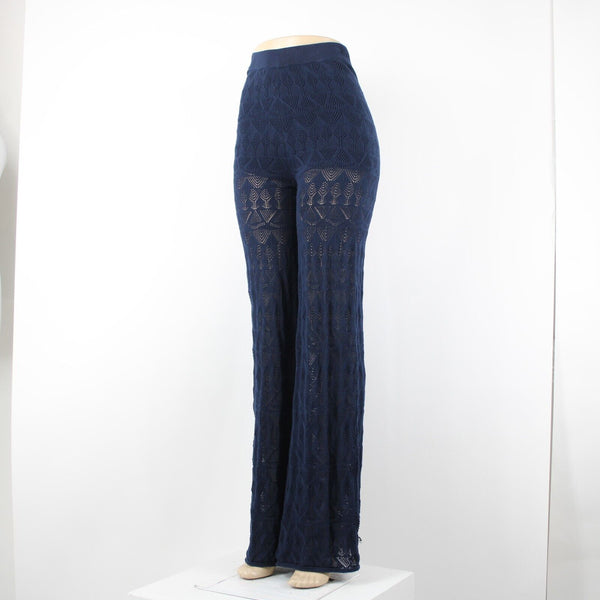 Flat White NEW $ 100 Sz XS x 37 Navy Blue Sheer Leg Lace 100% Cotton Pant