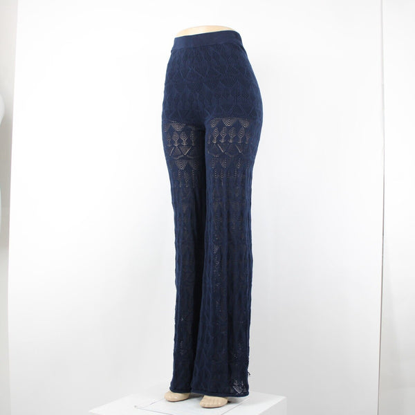 Flat White NEW $ 100 Sz XS x 37 Navy Blue Sheer Leg Lace 100% Cotton Pant