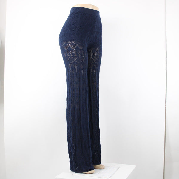 Flat White NEW $ 100 Sz XS x 37 Navy Blue Sheer Leg Lace 100% Cotton Pant