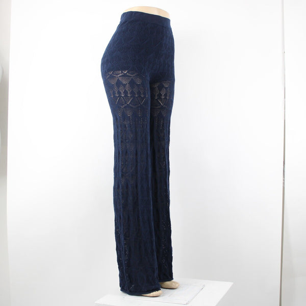 Flat White NEW $ 100 Sz XS x 37 Navy Blue Sheer Leg Lace 100% Cotton Pant