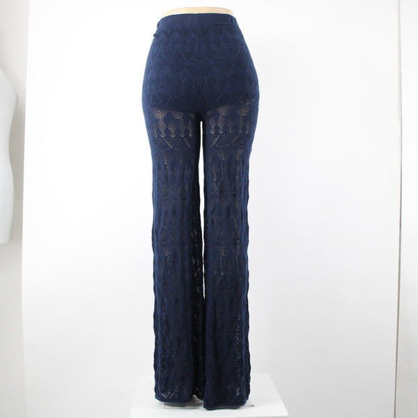 Flat White NEW $ 100 Sz XS x 37 Navy Blue Sheer Leg Lace 100% Cotton Pant