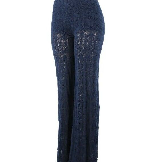 Flat White NEW $ 100 Sz XS x 37 Navy Blue Sheer Leg Lace 100% Cotton Pant