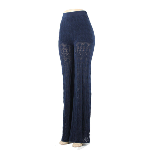 Flat White NEW $ 100 Sz XS x 37 Navy Blue Sheer Leg Lace 100% Cotton Pant
