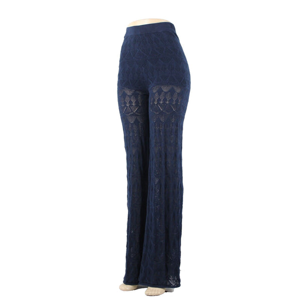 Flat White NEW $ 100 Sz XS x 37 Navy Blue Sheer Leg Lace 100% Cotton Pant