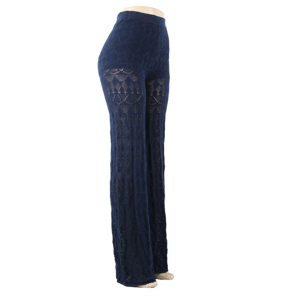 Flat White NEW $ 100 Sz XS x 37 Navy Blue Sheer Leg Lace 100% Cotton Pant