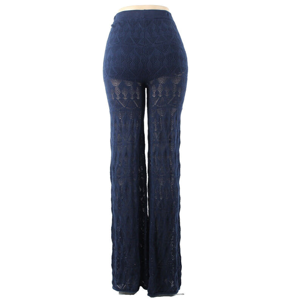 Flat White NEW $ 100 Sz XS x 37 Navy Blue Sheer Leg Lace 100% Cotton Pant