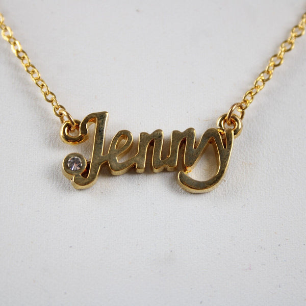 JENNY NEW Name Goldtone Rhinestone Accent 14.5" w 4.5" Multi Ring Ext Necklace