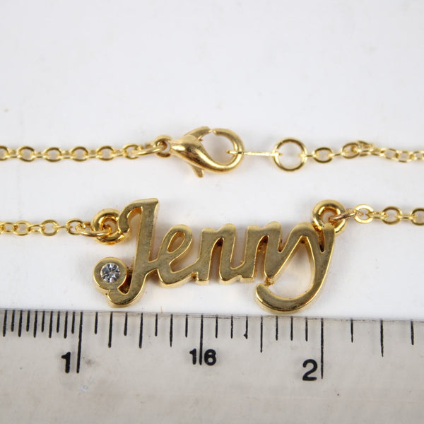 JENNY NEW Name Goldtone Rhinestone Accent 14.5" w 4.5" Multi Ring Ext Necklace