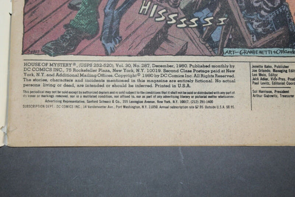 DC House Of Mystery Vol.30 No.287 December 1980 Comic Book