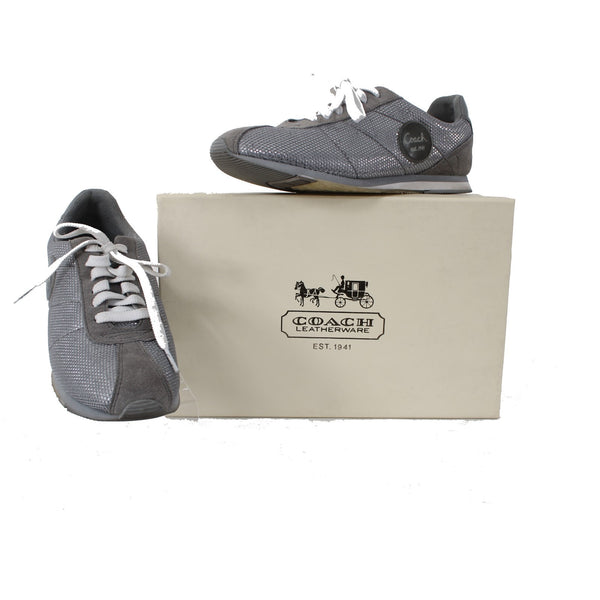 Coach Shoes NEW Sz 5.5 M Gray Silver Lace Up Fabric 1" Tennies Shoes