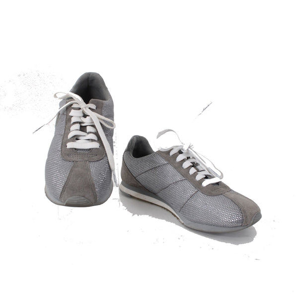 Coach Shoes NEW Sz 5.5 M Gray Silver Lace Up Fabric 1" Tennies Shoes