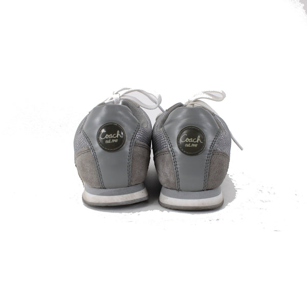 Coach Shoes NEW Sz 5.5 M Gray Silver Lace Up Fabric 1" Tennies Shoes