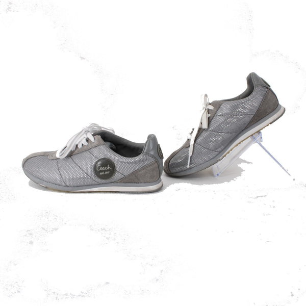 Coach Shoes NEW Sz 5.5 M Gray Silver Lace Up Fabric 1" Tennies Shoes