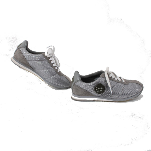 Coach Shoes NEW Sz 5.5 M Gray Silver Lace Up Fabric 1" Tennies Shoes