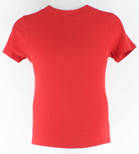 Carole Little Sz L Red V Neck Cotton Casual Tee Shirt Top