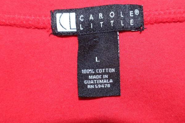 Carole Little Sz L Red V Neck Cotton Casual Tee Shirt Top