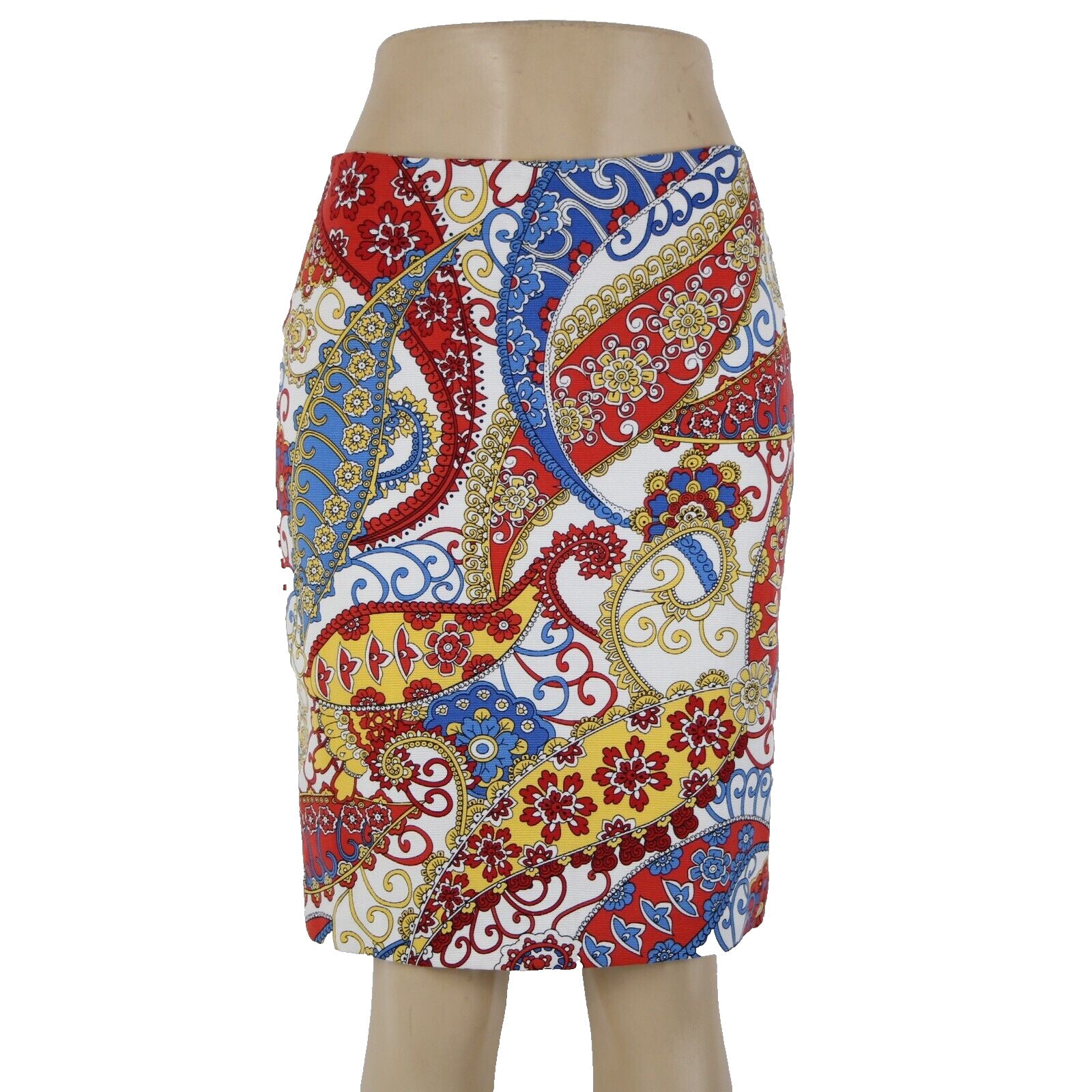 Talbots Petites Sz 4p White Red Multi Paisley Lined Lyocell Cotton Pencil Skirt