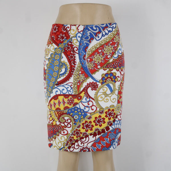 Talbots Petites Sz 4p White Red Multi Paisley Lined Lyocell Cotton Pencil Skirt