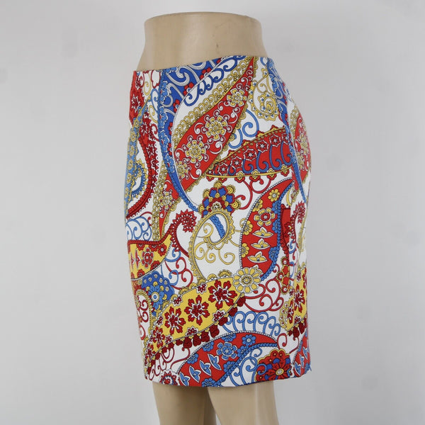 Talbots Petites Sz 4p White Red Multi Paisley Lined Lyocell Cotton Pencil Skirt