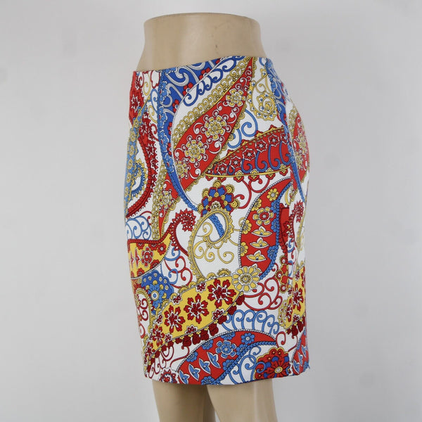 Talbots Petites Sz 4p White Red Multi Paisley Lined Lyocell Cotton Pencil Skirt