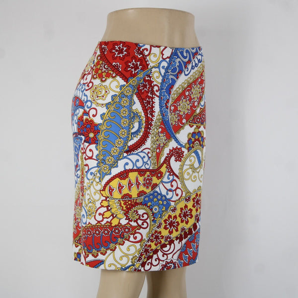 Talbots Petites Sz 4p White Red Multi Paisley Lined Lyocell Cotton Pencil Skirt