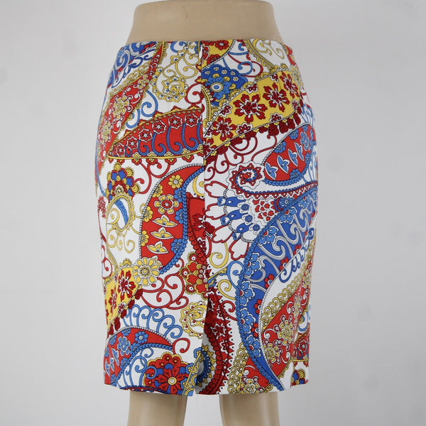 Talbots Petites Sz 4p White Red Multi Paisley Lined Lyocell Cotton Pencil Skirt
