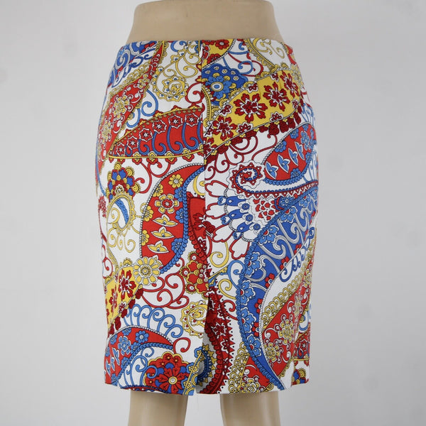 Talbots Petites Sz 4p White Red Multi Paisley Lined Lyocell Cotton Pencil Skirt