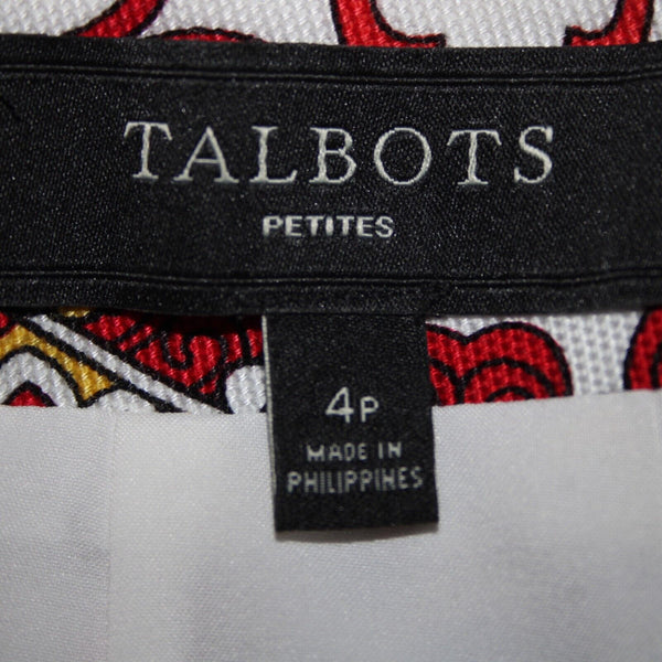 Talbots Petites Sz 4p White Red Multi Paisley Lined Lyocell Cotton Pencil Skirt
