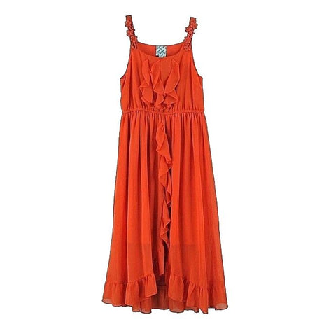 D-Signed Sz M Orange Ruffle Adjustable Straps Chiffon Polyester Lined Dress