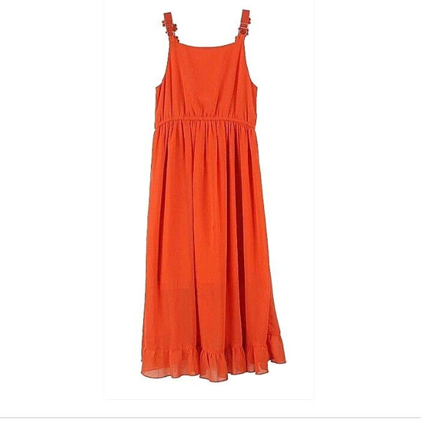 D-Signed Sz M Orange Ruffle Adjustable Straps Chiffon Polyester Lined Dress