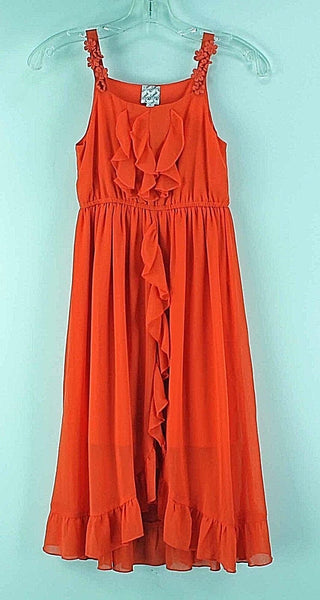D-Signed Sz M Orange Ruffle Adjustable Straps Chiffon Polyester Lined Dress