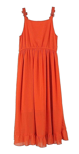 D-Signed Sz M Orange Ruffle Adjustable Straps Chiffon Polyester Lined Dress