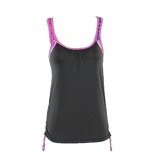 Aviva Sz S Black Purple Multi Adj Ruched Polyester Spandex Activewear Top