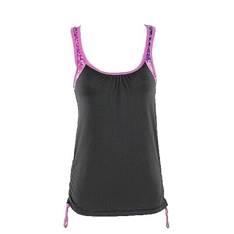 Aviva Sz S Black Purple Multi Adj Ruched Polyester Spandex Activewear Top