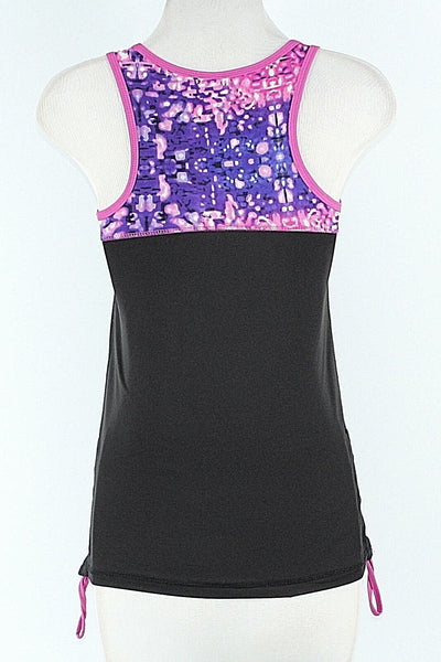Aviva Sz S Black Purple Multi Adj Ruched Polyester Spandex Activewear Top