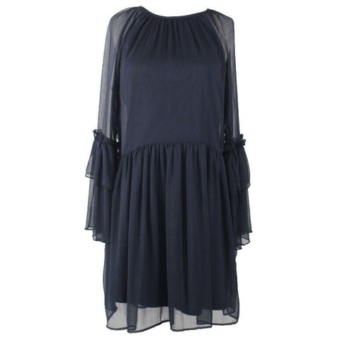 HM Sz 4 Navy Blue Sheer Lined Ruffe Bell 100% Polyester Boho Romantic Dress
