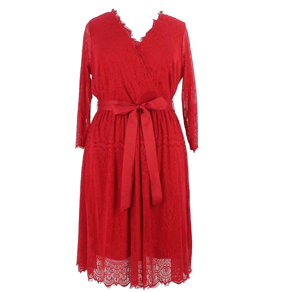 Lane Bryant NEW $100 Sz 18 Red on Red Lined Belted Lace Nylon Poly Dress